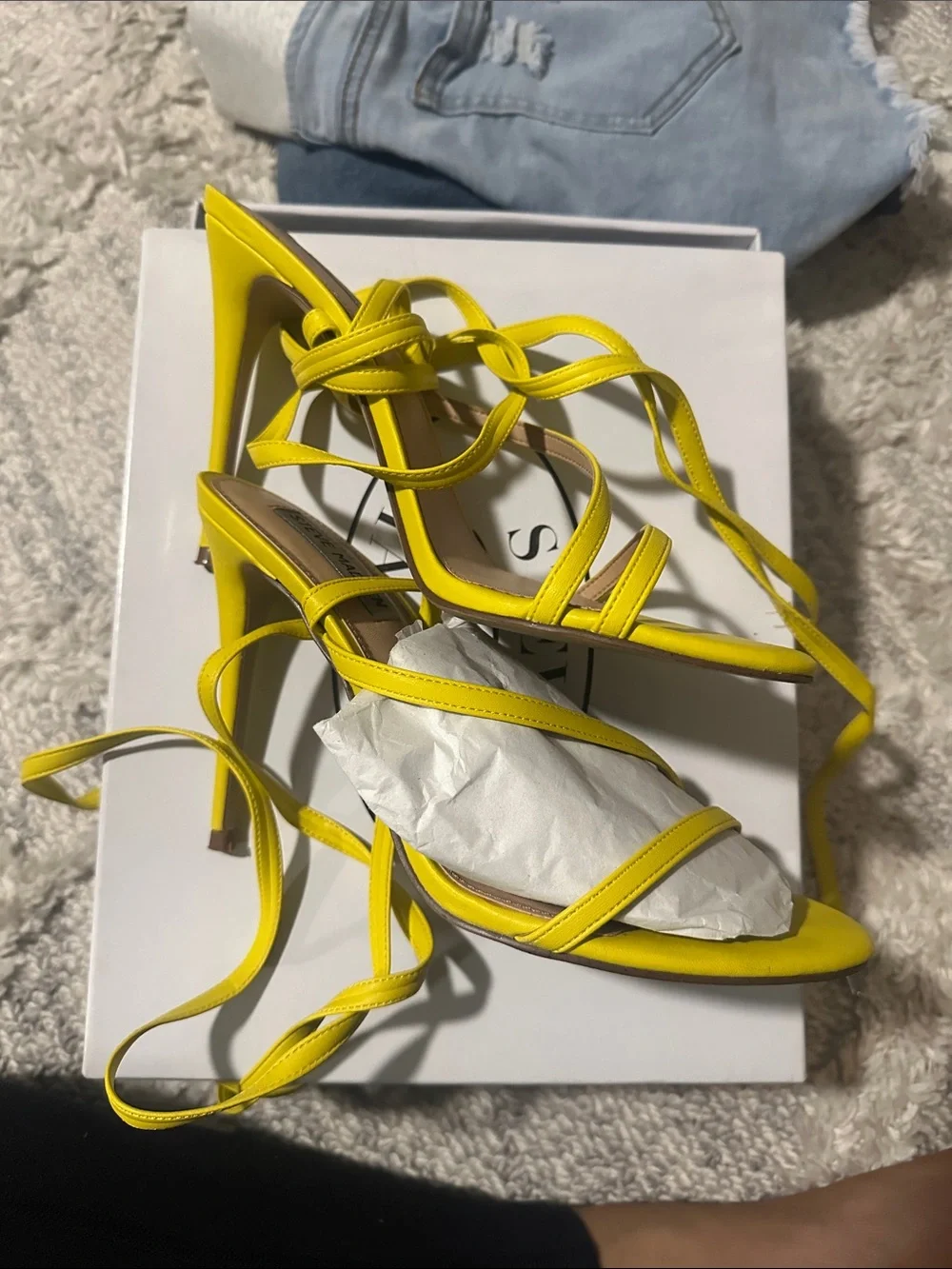 Steve Madden Yellow Strappy Lace-Up Stiletto Sandals